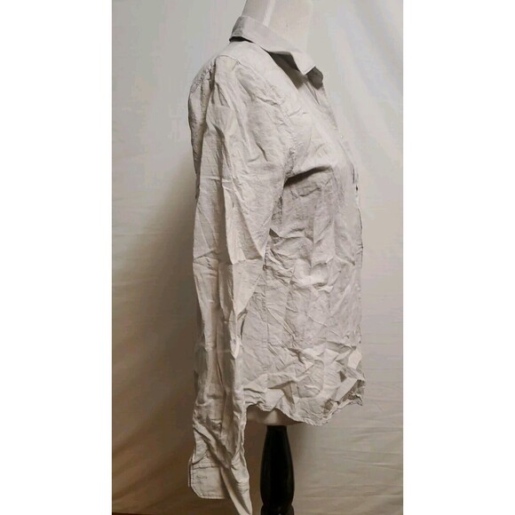 Theory Dulcie Linen Blend Beige Stretch Long Sleeve Button Up Shirt Women Medium - Picture 2 of 10